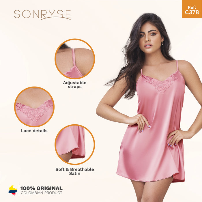 SONRYSE 378 | Satin Dress Silk Robes for Women with Lace Details