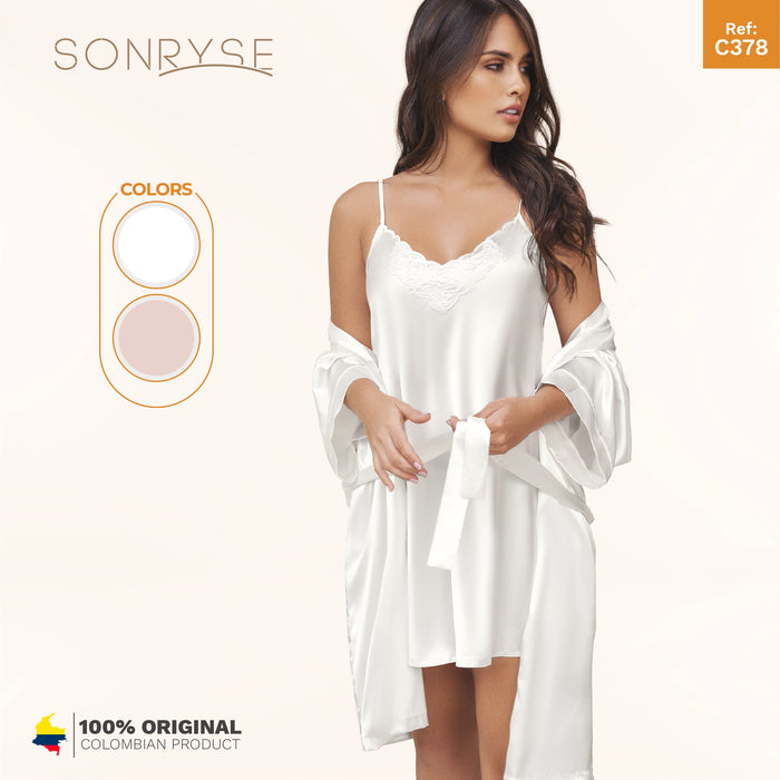SONRYSE 378 | Satin Dress Silk Robes for Women with Lace Details