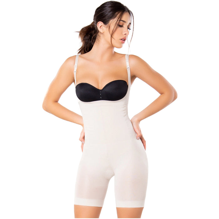 Diane & Geordi 2181M | Firm Tummy Control Shapewear Bodysuit | Open Bust Mid Thigh Colombian Faja / Powernet