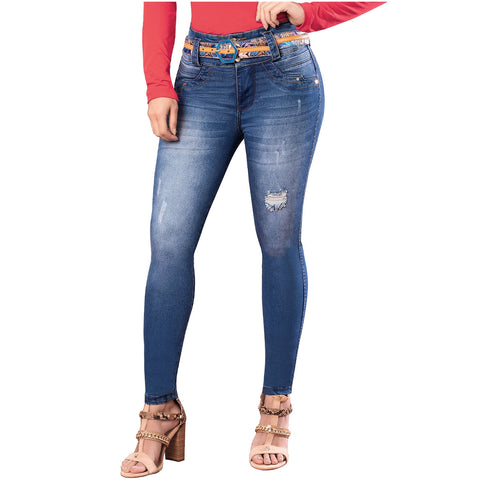 DRAXY 1473 | Butt Lifter Colombian Jeans for Women | Denim with Belt High-Waisted