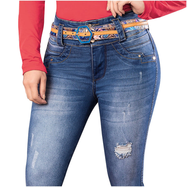 DRAXY 1473 | Butt Lifter Colombian Jeans for Women | Denim with Belt High-Waisted