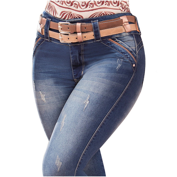 DRAXY 1474 | Jeans Colombianos Butt Lifter | High-Waisted Denims with Belt