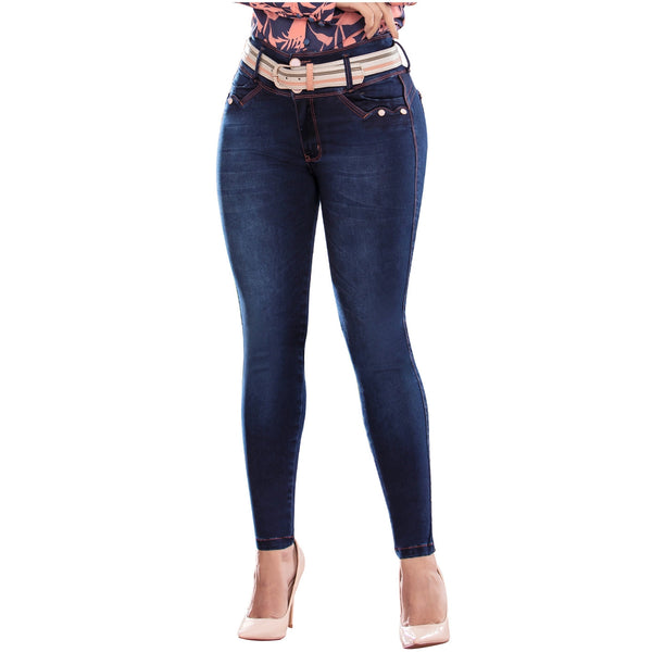 DRAXY 1476 | High-Waisted Jeans Colombianos for Women | Butt-Lifter Denim with Belt