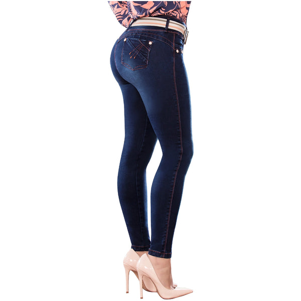 DRAXY 1476 | High-Waisted Jeans Colombianos for Women | Butt-Lifter Denim with Belt