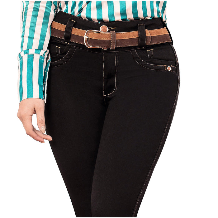 DRAXY 1478 | Colombian Jeans Butt Lifter for Women | Denim with Belt High-Waisted