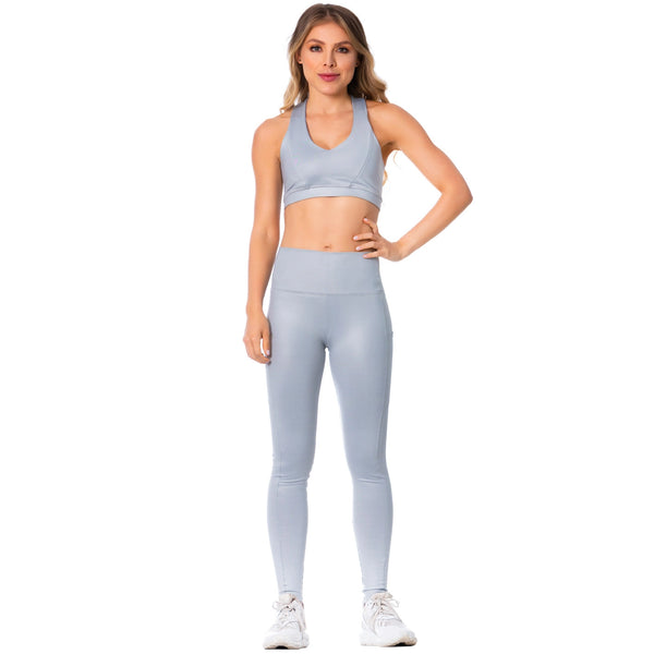 FLEXMEE 946137 | High-Rise Shimmer Silver Sports Leggings for Women