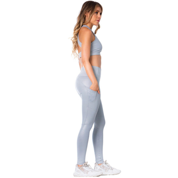 FLEXMEE 946137 | High-Rise Shimmer Silver Sports Leggings for Women