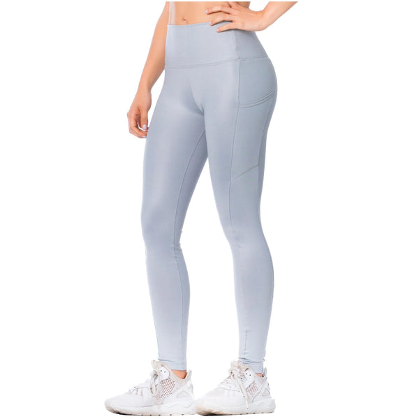 FLEXMEE 946137 | High-Rise Shimmer Silver Sports Leggings for Women