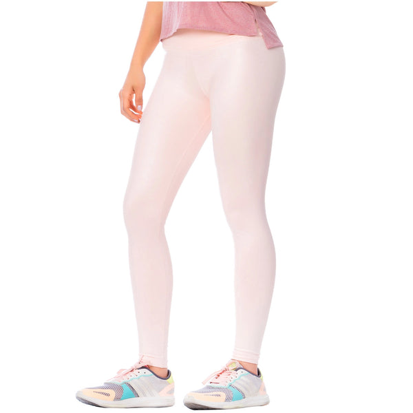 FLEXMEE 946164 | High-Rise Shimmer Pink Sports Leggings for Women