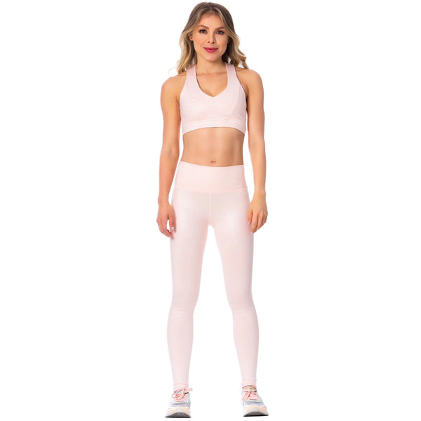 FLEXMEE 946164 | High-Rise Shimmer Pink Sports Leggings for Women