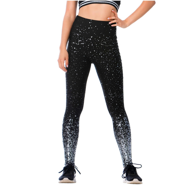 FLEXMEE 946166 | High-Waisted Shimmer Print Black Gym Leggings