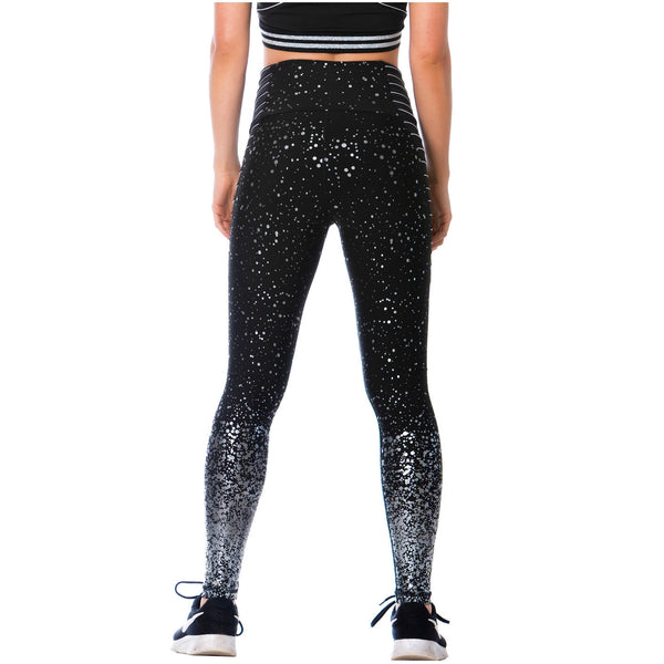 FLEXMEE 946166 | High-Waisted Shimmer Print Black Gym Leggings