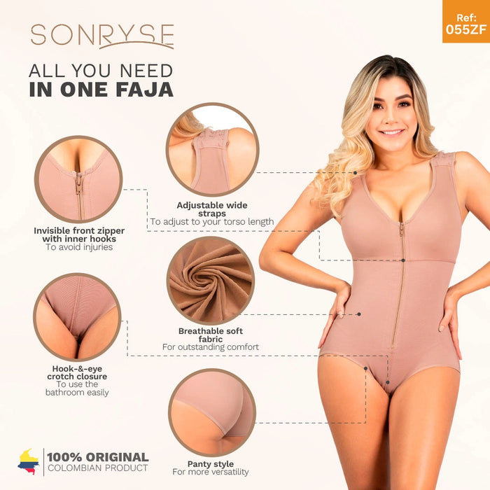 SONRYSE 055ZF | Panty Bodysuit Shapewear with Built-in Bra | Postpartum and Daily Use | Powernet