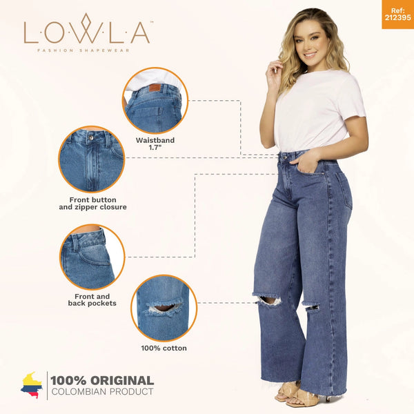 Lowla 212395 | High Rise Wide Leg Distressed Denim Jeans Full Length