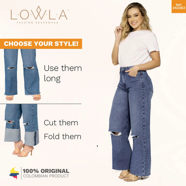 Lowla 212395 | High Rise Wide Leg Distressed Denim Jeans Full Length