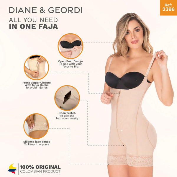 Diane & Geordi 2396 | Open Bust Mid Thigh Postpartum Compression Shapewear | Girdle after Pregnancy & Butt Lifting Body Shaper for Daily Use | Powernet