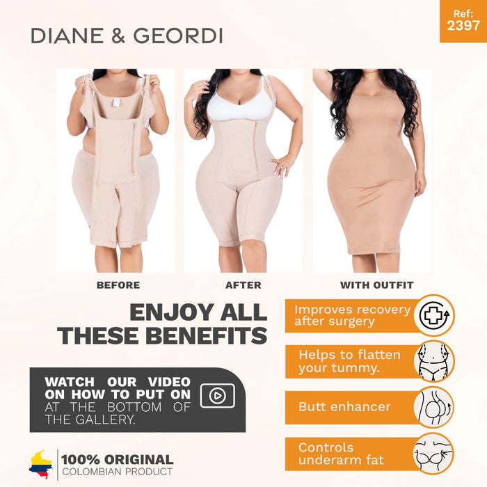 Diane & Geordi 2397 | Women's Butt LifterTummy Control Bodysuit | Knee Length Full Body Shaper for Women | Powernet