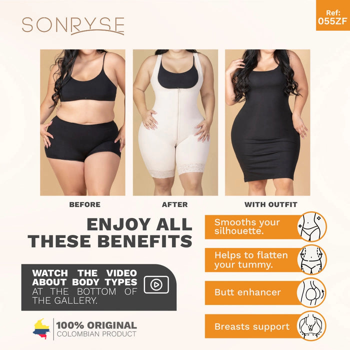 SONRYSE 055ZF | Panty Bodysuit Shapewear with Built-in Bra | Postpartum and Daily Use | Powernet