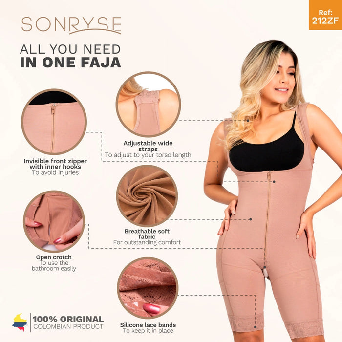 SONRYSE 212ZF | Colombian Shapewear Bodysuit for Women | Postpartum, Post Surgery and Daily Use | Powernet
