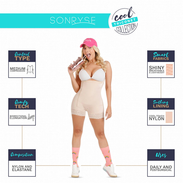 SONRYSE TR97ZF | Colombian Mid-Thigh Open Bust Shapewear | Post Surgery and Daily Use | Triconet