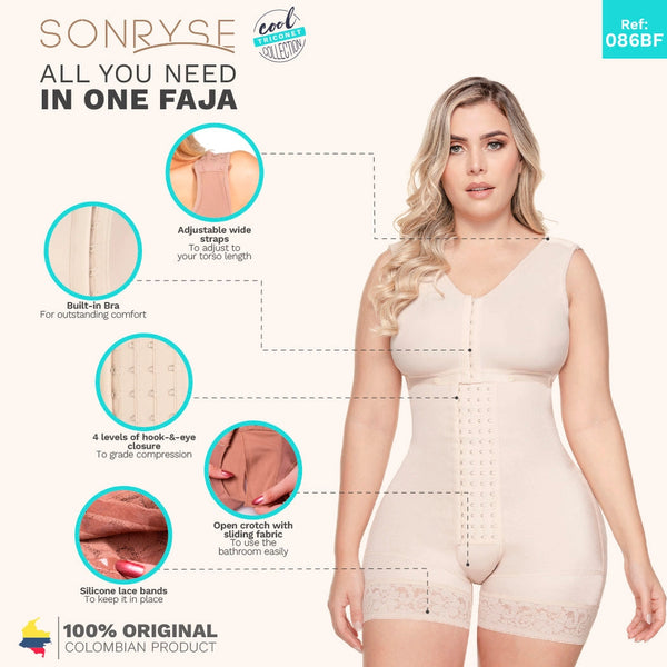 SONRYSE TR86BF | Colombian Built in Bra Tummy Control Shapewear for Women | Daily  and Post Surgery Use Girdle | Triconet