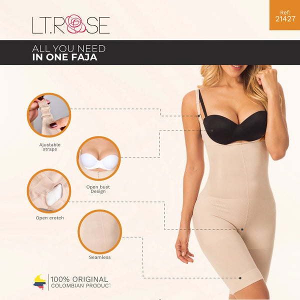 LT.Rose 21427 | Shapewear Bodysuit Thigh Lenght Open Bust Colombian Faja for Women | Daily Use