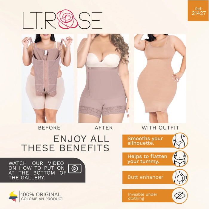 LT.Rose 21427 | Shapewear Bodysuit Thigh Lenght Open Bust Colombian Faja for Women | Daily Use
