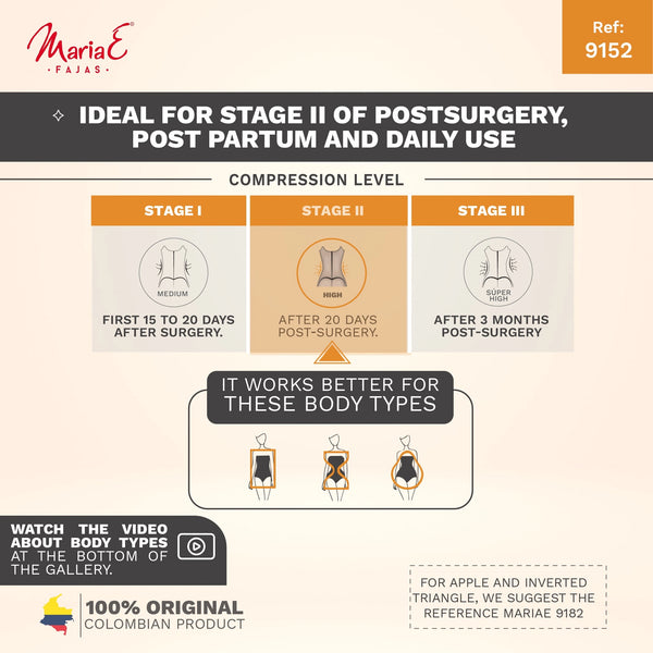 Fajas MariaE 9152 | Postoperative Women's Shapewear with Shoulder Pads | Daily and Postsurgical Use | Powernet