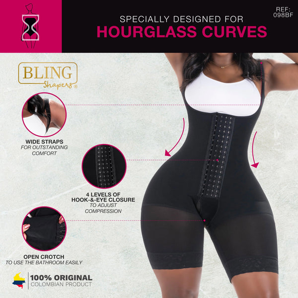 Bling Shapers 098BF | Colombian Bum Lift Tummy Control Shapewear Mid Thigh Faja for Curvy Wide Hips Small Waist Women | Powernet