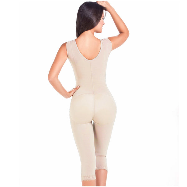 Fajas MariaE 9262 | Colombian Postpartum Full Body Body Shaper for Women | Knee Length & Bra | Powernet