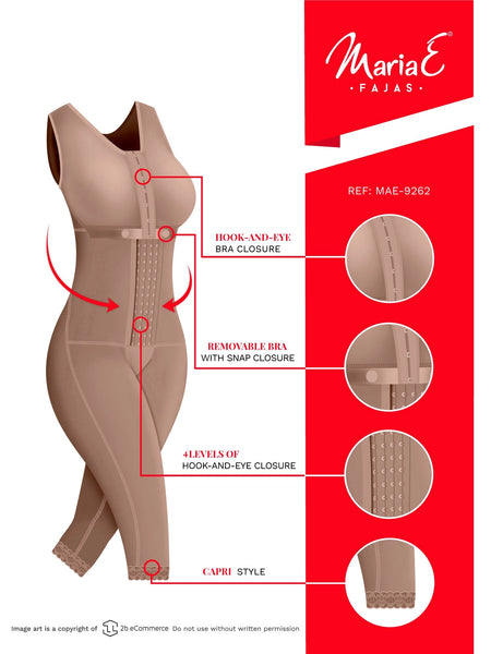 Fajas MariaE 9262 | Colombian Postpartum Full Body Body Shaper for Women | Knee Length & Bra - Pal Negocio