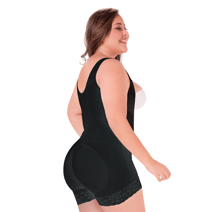 Fajas MariaE 9831 | Postpartum Butt Lifting Body Shaper for Daily Use | Open Bust with Front Zipper | Powernet
