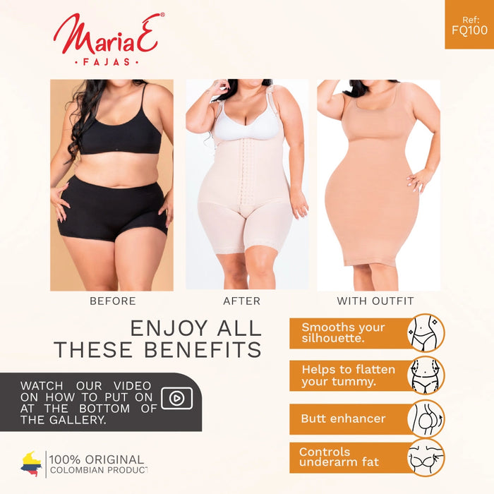 Fajas MariaE FQ100 | Post Surgery Body Shaper for Women | Open Bust & Front Closure | Powernet