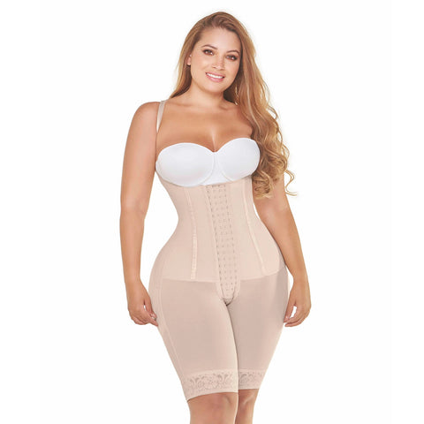 Fajas MariaE RA002 | Fajas Colombianas Open Bust Bodysuit | Mid-Thigh h Butt Lifter Girdle | Powernet