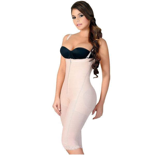 Fajas Salome 0213 | Post Surgery Butt Lifter Full Bodysuit | Open Bust Knee Length Body Shaper for Women | Powernet - Pal Negocio