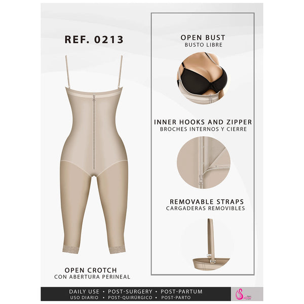 Fajas Salome 0213 | Post Surgery Butt Lifter Full Bodysuit | Open Bust Knee Length Body Shaper for Women | Powernet - Pal Negocio