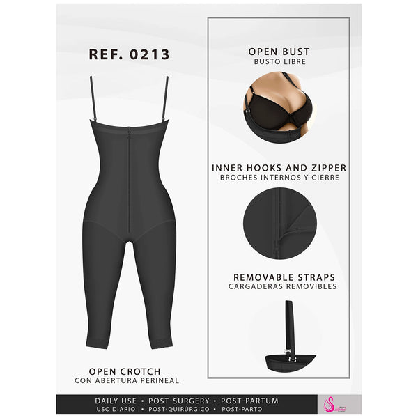 Fajas Salome 0213 | Post Surgery Butt Lifter Full Bodysuit | Open Bust Knee Length Body Shaper for Women | Powernet - Pal Negocio