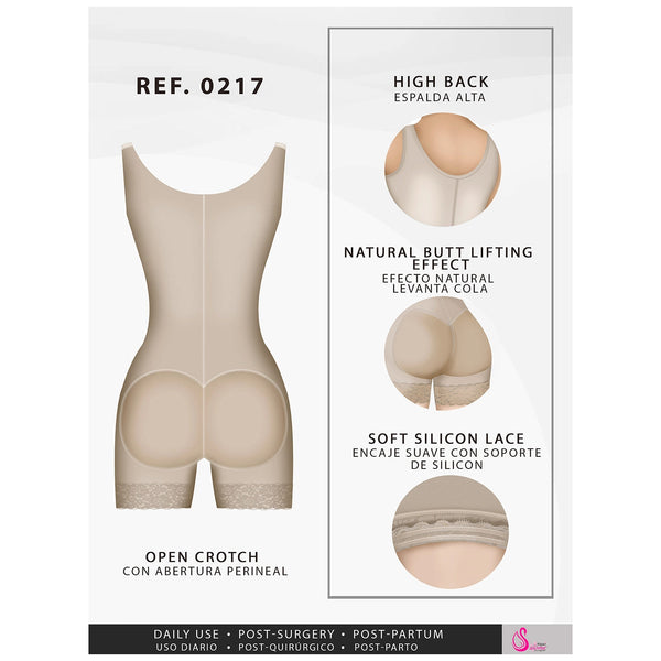 Fajas Salome 0217 | Mid Thigh Firm Compression Full Body Shaper for Women | Butt Lifter Open Bust Postpartum Bodysuit | Powernet - Pal Negocio