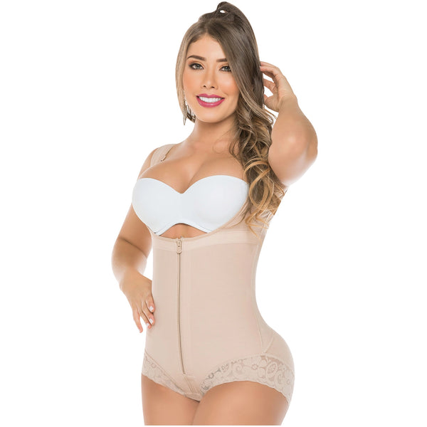 Fajas Salome 411 | Open Bust Panty Post Op Faja Shapewear for Women with Wide Straps and Front Zipper | Powernet