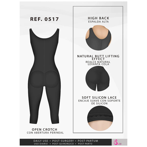 Fajas Salome 0517 | Post Surgery Stage 1 Butt Lifter Full Bodysuit | Open Bust Knee Length Body Shaper for Women | Powernet - Pal Negocio