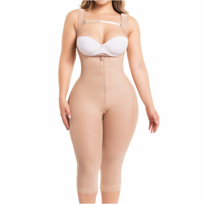 Fajas Salome 0520 | Open Bust Post Surgery Full Body Shaper for Women | Butt Lifter Knee Length Bodysuit | Powernet