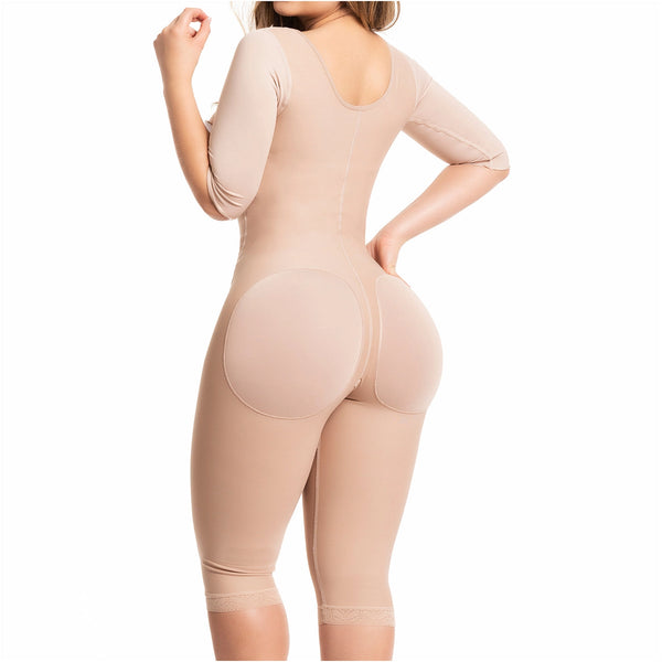 Fajas Salome 0525 | Post Surgery Bodysuit Full Body Shaper for Women | Tummy Control Butt Lifter Knee Length Shapewear with Sleeves | Powernet