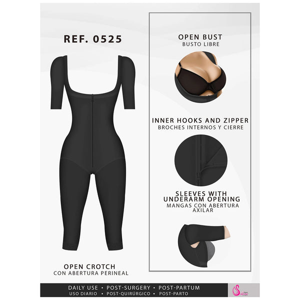 Fajas Salome 0525 | Post Surgery Bodysuit Full Body Shaper for Women | Tummy Control Butt Lifter Knee Length Shapewear with Sleeves | Powernet  - Pal Negocio