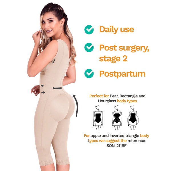 SONRYSE 052 | Colombian Full Body Shaper for Post Surgery with Built-in Bra | Butt Lifting Effect and Tummy Control | Powernet