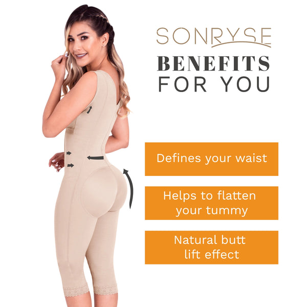 SONRYSE 052 | Colombian Full Body Shaper for Post Surgery with Built-in Bra | Butt Lifting Effect and Tummy Control | Powernet