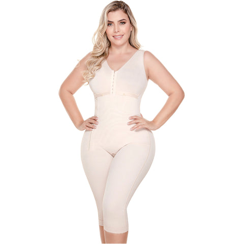 SONRYSE 010 | Colombian Shapewear Knee Lenght with Built-in bra & High Back | Post Surgery and Postpartum Use | Powernet