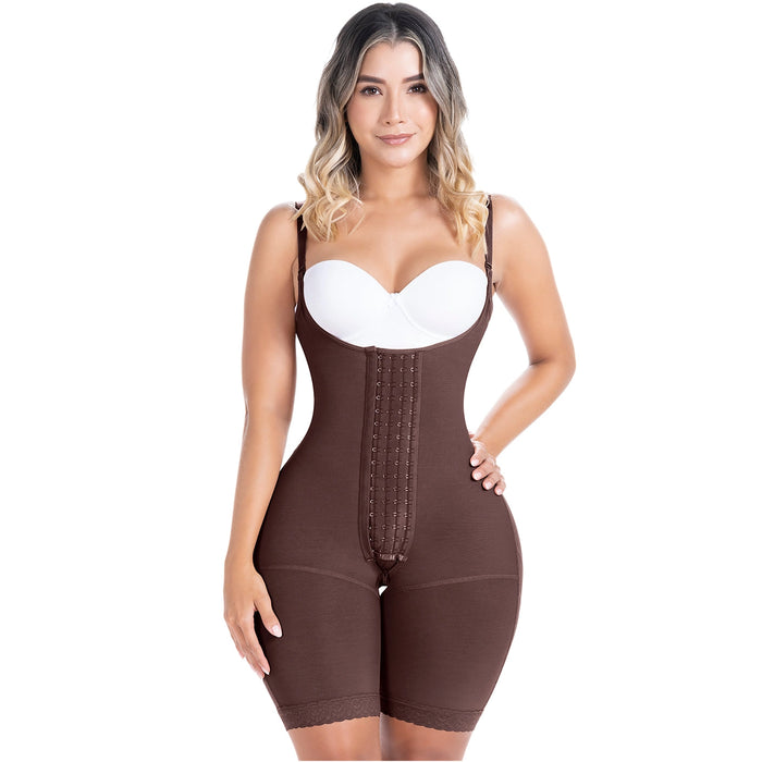 SONRYSE 048BF | Fajas Colombianas Post Surgery Open Bust Shapewear Compression Garment | Postpartum Mid Thigh Girdle | Powernet