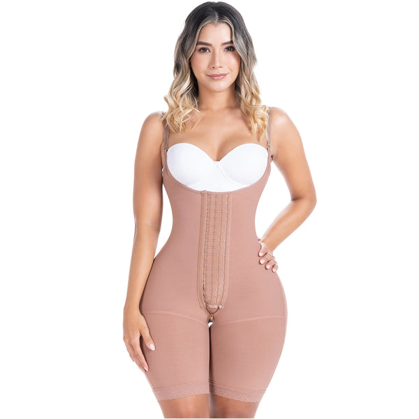 SONRYSE 048BF | Fajas Colombianas Post Surgery Open Bust Shapewear Compression Garment | Postpartum Mid Thigh Girdle | Powernet