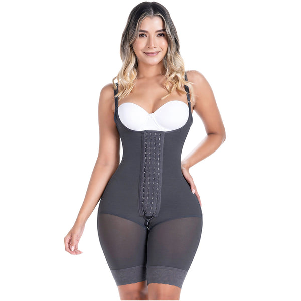 SONRYSE 048BF | Fajas Colombianas Post Surgery Open Bust Shapewear Compression Garment | Postpartum Mid Thigh Girdle | Powernet