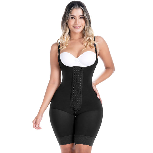 SONRYSE 048BF | Fajas Colombianas Post Surgery Open Bust Shapewear Compression Garment | Postpartum Mid Thigh Girdle | Powernet